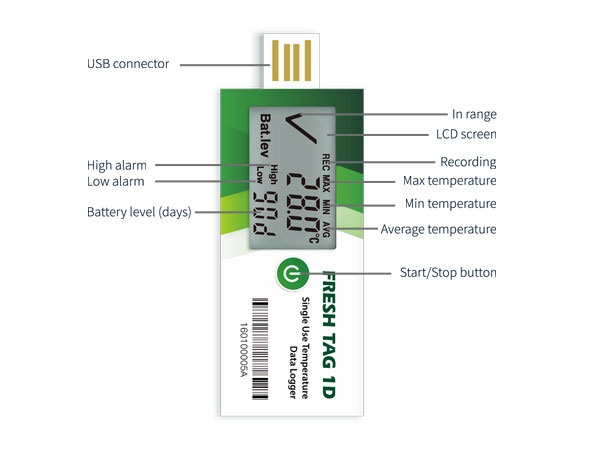 Fresh Tag 1D Single-use Temperature Data Logger with LCD Display Fresh Tag 1D Single-use Temperature Data Logger with LCD Display
